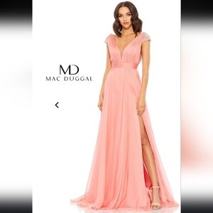 Mac Duggal 67811M Cap Sleeve Ruched Chiffon Formal Dress - Size 2 - Coral Pink